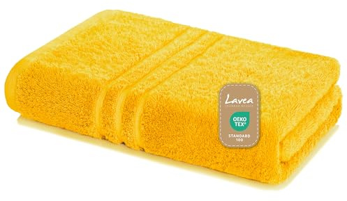 Lavea® Badetuch 100x150 cm - Repsgelb | 100% Baumwolle, Großes Duschtuch, saugstark, weich und hautfreundlich, Frottierserie Elena, waschbar und strapazierfähig