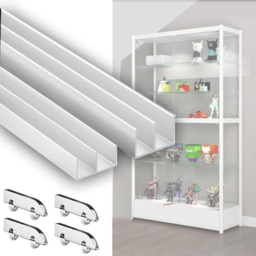 QSPNVFB Sliding Display Door Track, Aluminum Sliding Glass Door Track System, Quietly Cabinet Door Hardware Track Kit For Shower Door Wardrobe Closet(White,80cm(32))