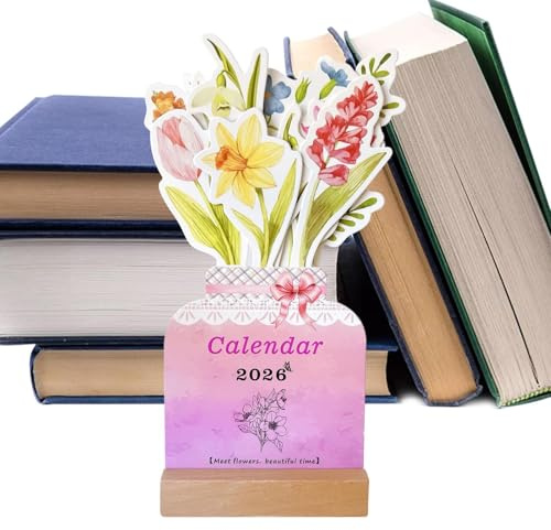 Calendario Da Scrivania Floreale 2026 | Calendario Mini Da Tavolo Floreale Decorativo In Piedi,Accessorio Scrivania Agenda Decorativa | Per Natale San Compleanni E Feste
