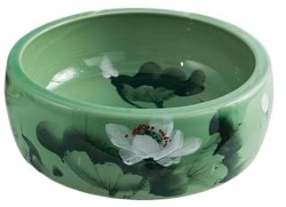 Vasque a Poser Lavabo rond fait main à motif de lotus, lavabo artistique en céramique épaisse for salle bain Lavabo(Green)