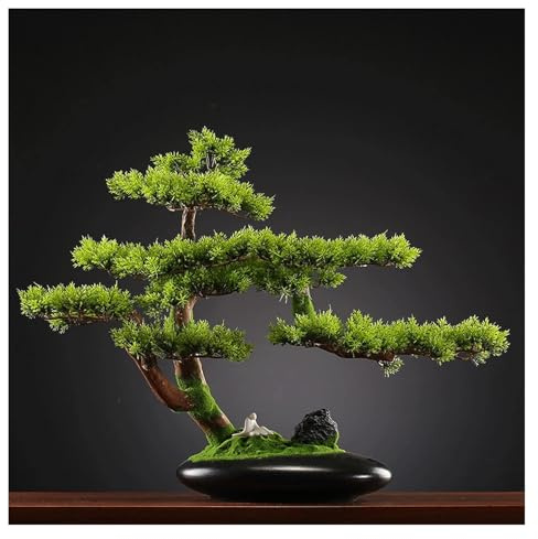 Artificial Bonsai Tree - 16 Inch Faux Cypress Pine for Micro-Landscape Decoration in Office Entrance, Welcoming Pine Design