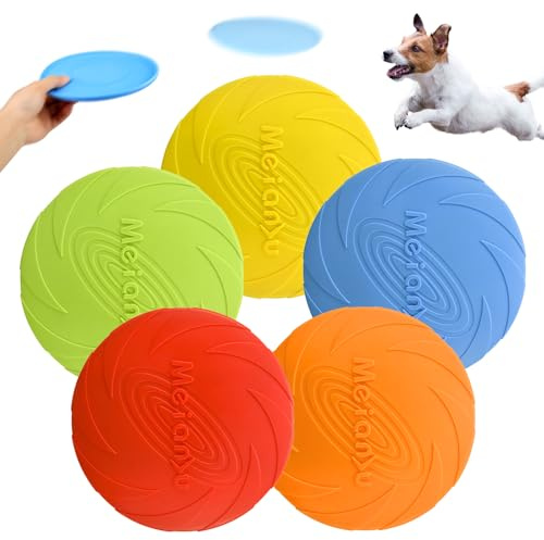 Porfoyo 5 stycken hundfrisbee 22 cm, hundleksaker frisbee, simleksaker hundar, husdjur flygande tefat, gummi frisbee för hund kasta träning lek, för land och vatten