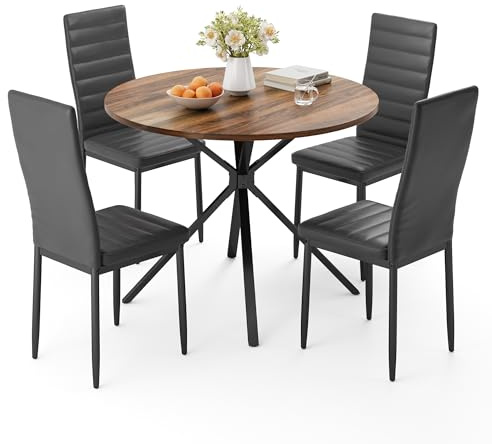 Xbro Esstisch Set 5-Teilig, Runder Esstisch Ø100 cm mit 4 Esszimmerstühlen