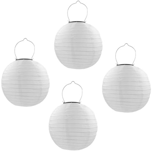 Qedertek Solar Lampions 4 Stück 30cm Solar LED Laterne Wasserdicht Nylon Hängende Gartenlaterne Beleuchtung für Garten, Hof, Terrasse, Hochzeit, Fest Deko (Warmweiß)