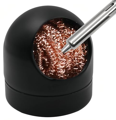 Kit de Nettoyage de Pointe en Laiton,Nettoyeur de Fer à Souder,Éponges à Souder en Métal,Accessoires Soudure Haute Température,Fils de Nettoyage en Laiton + Support à Rotule Noir