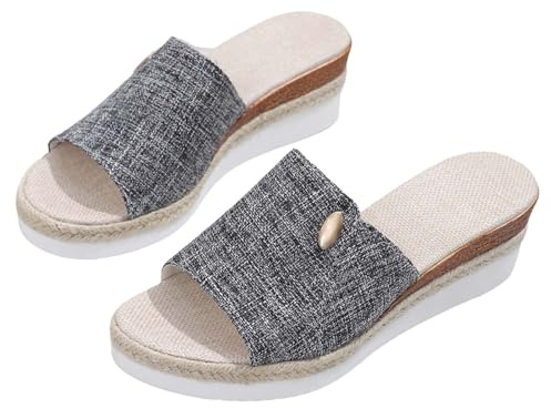 Nidddiv Espadrilles - Pantofole da donna con tacco ortopedico, con punta aperta, con plateau