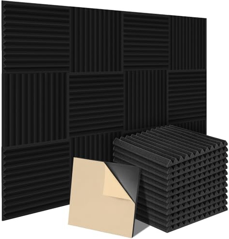 Monucep 24 Stück Selbstklebender akustik schaumstoffplatten 2.5x30x30 cm, Wanddämmung; Schallabsorber für die Schalldämmung in Tonstudios, Gaming-Dekoration, Podcasts, Dreieckskerbe