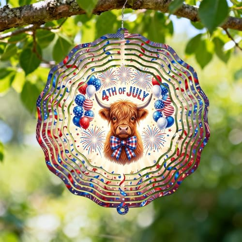 Girandola a vento a forma di mucca, palline patriottiche festive ad aria, fuochi d'artificio Giorno dell'Indipendenza in metallo rosso, sculture a vento da appendere, ornamenti per esterni, per