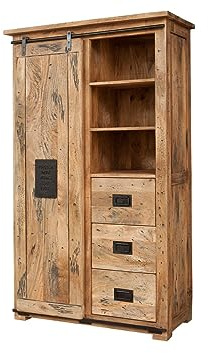 MASSIVMOEBEL24.DE Kleiderschrank Mango Natur lackiert Railway #114 | 100x45x175 cm (BxTxH) 85 kg Industrial montiert vollmassiv