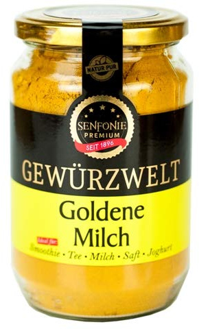 Altenburger Original Senfonie Premium Goldene Milch Golden Milk Gewürzmischung 350g Glas, Latte-Pulver mit Kurkuma, Ingwer, Pfeffer, Zimt und Muskat, ohne Zuckerzusatz