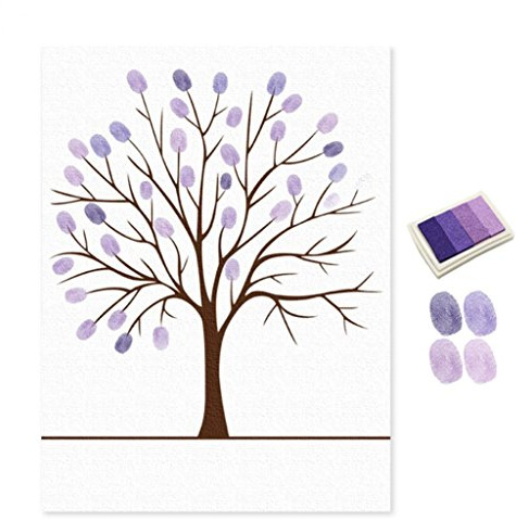Sukisuki DIY Fingerabdruck Baum Unterschrift Gästebuch mit Stempelkissen Gemälde Wanddekoration (lila)