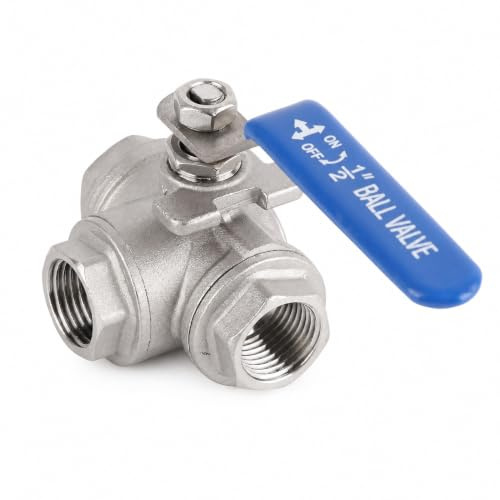 1 Stück 3 Wege Kugelhahn, 304 Edelstahl DREI-Wege-T-Typ Innengewinde Rohr Kugelhahn, Buchse 1/2 DN15 aus Messing, 3 Wege Ventil mit Hebelgriff Blau, für Wasser, Öl- und Luftleitungen | Dreiwegeventil Drei-Wege-T-Typ Innengewinde Rohr Kugelhahn, für Wasser, Öl- und Luftleitungen, Silber + Blau
