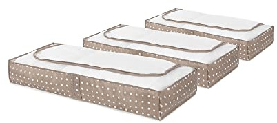 Compactor Set de 3 100G Bolsas Sin Tejido para Debajo de la Cama | con PEVA Arriba | Brown 7530C con Lunares Blancos | 46x107x16H cm, Marrón, Non Applicable, 3