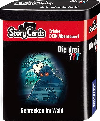Die drei ??? Story Cards -Schrecken im Wald von KOSMOS 698966, Die drei Fragezeichen Kartenspiel, erlebe die interaktive Geschichte, Krimi Kartenspiel für Kinder, in Metalldose zum Mitneh