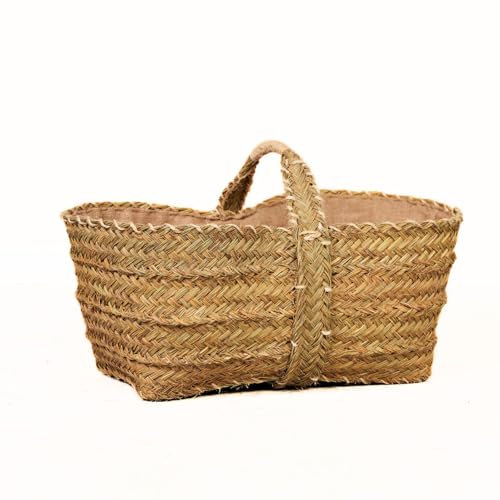 Cestería Aparici - Leñero de Esparto Forrado con Asa Transversal Reforzada. Capazo Artesanal y Cesto Decorativo para Almacenaje Rústico. (57x30x20cm, Ref. 7150F-1).