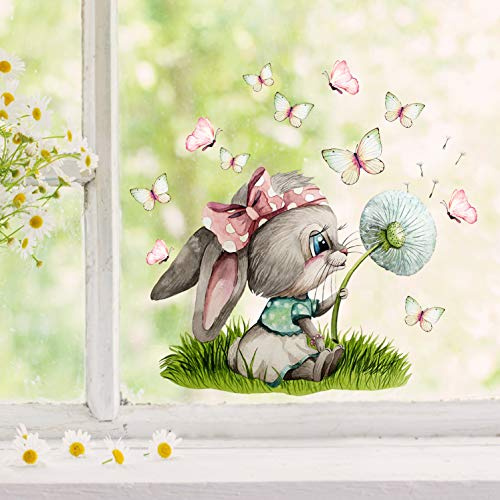 Fensterbild Hase Häschen Pusteblume Schmetterlinge wiederverwendbar Fensterdeko Fensterbilder Frühling Deko Dekoration bf132 - ausgewählte Größe: *1. Häschen Pusteblume*
