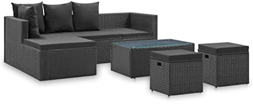vidaXL Gartenmöbel 4-TLG. mit Auflagen Lounge Sofa Sitzgruppe Garten Garnitur Gartensofa Gartenset Ecksofa Fußhocker Schwarz Poly Rattan