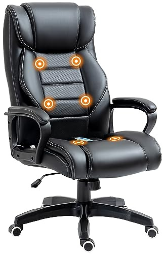 Vinsetto Fauteuil de Bureau massant Fauteuil Bureau Ergonomique Grand Confort Hauteur réglable Fonction Dossier à Bascule revêtement synthétique Noir