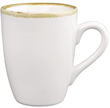 Olympia Kiln Chalk Porcelain Coffee Mugs 340ml, White, Pack of 6, 340 ml | Features a hand-applied rim that drip dries naturally for an artisan look; dishwasher-safe glaze ensures easy cleaning.