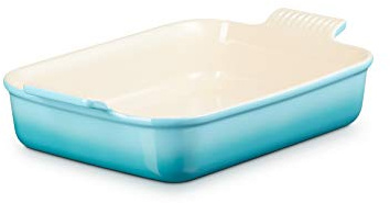 Le Creuset Héritage Plat Rectangulaire, Céramique, 32 cm, 2,31 kg, Bleu Caraïbes, 71102321700001