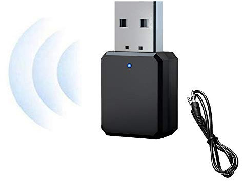 USB Bluetooth Receiver 5.1-with 3.5mm AUX. Just Plug in the USB Interface. Suitable for Car/Wired Speaker/Home Stereo Music Streaming, Built-in Microphone, Hands-Free Call (Black)