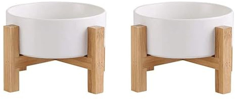 Ciotole per Gatti Ciotola Gatto - Ciotola Cane con Supporto - Ciotole per Gatti Rialzate Antivomito in Ceramica Set di 2 per Cibo Acqua - Perfetta per Gatti Cani Piccoli e Animali