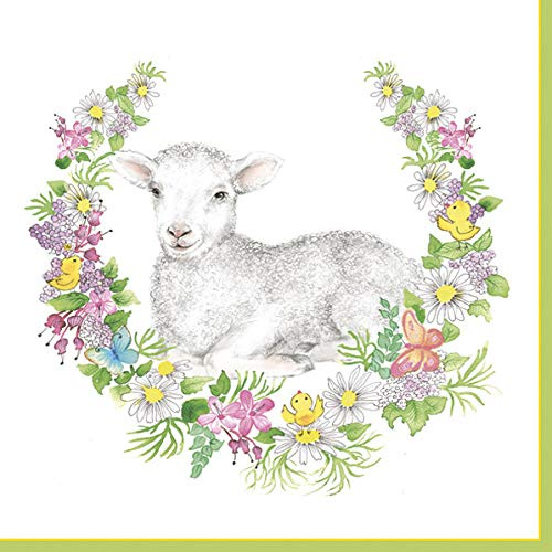 20 Servietten Lamm im Frühlingskranz | Tiere | Frühling | Ostern 33x33cm