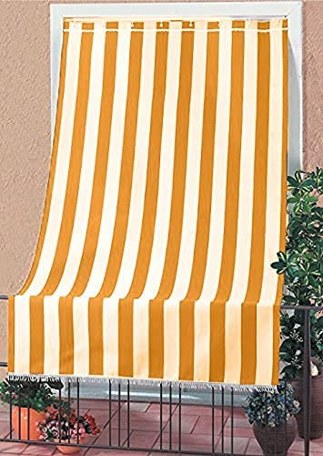 Corredocasa Tenda da Sole a Righe per esterno Balcone Veranda Terrazzo terrazzino casa con Anelli e Ganci Tessuto Resistente da Esterno cm 140x250 (GIALLO)