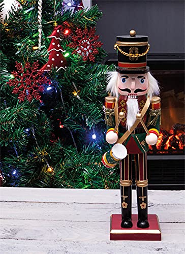 St Helens Home & Garden Nutcracker with Drum Christmas Decoration 30cm Height - Wonderfully Festive with Vibrant Colour Detail