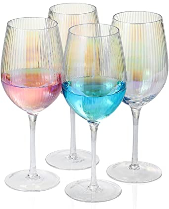 Juego de 4 copas de vino iridiscentes de 538 ml, bonito arco iris, colorido, para Halloween, holográfica, brillante perla, tintada, brillante, rojo, blanco, burdeos, mezclología del sur