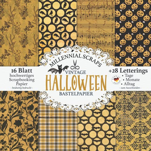 Vintage Halloween Bastelpapier: Scrapbooking Papier & Zubehör I Motivpapier zum Ausschneiden I Mit Letterings I Junk Journal Dekor I Geschenk für Bastelfreunde I Karten Basteln DIY