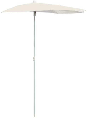 vidaXL Sonnenschirm Halbrund mit Mast Balkonschirm Terrassenschirm Gartenschirm Marktschirm Ampelschirm Strandschirm 180x90cm Sandfarben