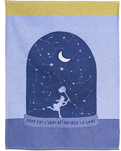 Moutet Torchon mit Silber gesticktem Mond Küchenhandtuch Geschirrtuch Handtuch, hochwertige Baumwolle in Frankreich gewebt, limitiertes Motiv Constellation