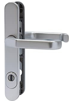 ABUS Türbeschlag SRG92N ZS F1 mit Ziehschutz - Drückergarnitur für Haustüren - mit beidseitiger Türklinke - für Türen mit schmalen Rahmen - Aluminium