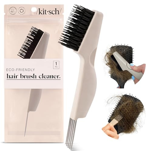 Kitsch Hair Brush Cleaner Tool | Double-Sided 2-in-1 Brush Cleaner for Hair Brushes & Combs | Eco-Friendly Cleaning Tool with Pick & Bristles, Perfect Gifts for Women | Hair Stylist Essentials