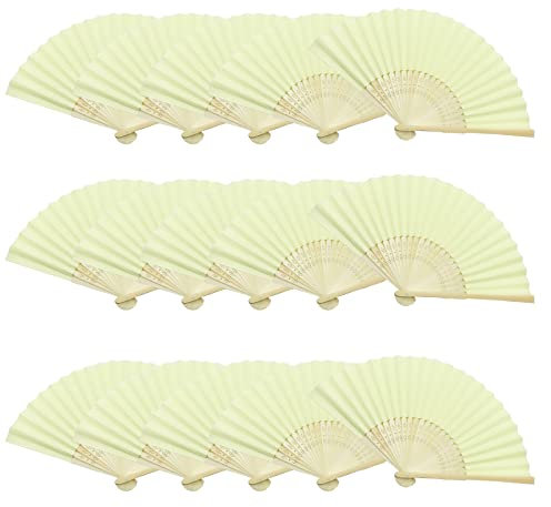 Woohome 15 Pz Ventilatore di Bambù Carta per DIY, Danza, Raffreddamento, Festa, Decorazione di Nozze (Giallo Chiaro)
