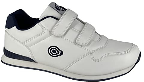 Dek Mens Axis Trainer Style Touch Fastening Lawn Bowling Shoes White/Navy (Small Fit Order 1 Size Up)