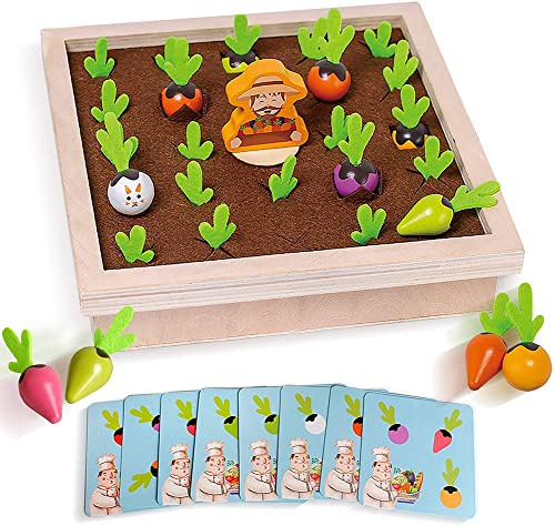 Uposao Wooden Fun Carrots Harvest Toy, Memory Board Game Sorting Montessori Fun Vegetable Memory Board Game Gifts for Coordination Developmental Fine Motor Skills