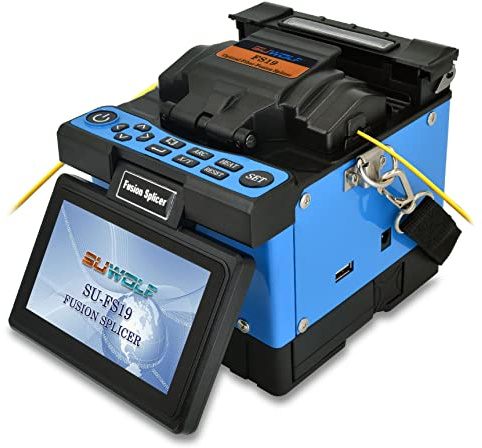 SUWOLF 4,3 LCD Hohe Präzision Glasfaser Spleißgerät/LWL Spleißgerät/Kern-zu-Kern Ausrichten Glasfaser Spleißen Technik/Tragbar Fiber Optic Fusion Splicer für SM MM NZ-DS EDF Glasfaser (FS19)