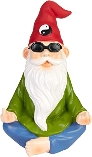 BRUBAKER Gartenzwerg Mittelfinger Meditation - Cooler Yin und Yang Zwerg meditiert - Gartenfigur Lustig - Dekoration Wetterfest für Garten Campingplatz - Gartendeko für außen - 20 cm groß