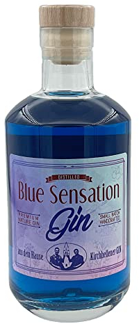 Blue Sensation Gin fruchtiger Handmade Gin mit Farbwechsel | Ändert bei Zugabe von Tonic Water die Farbe | Small batch aus dem Ruhrgebiet | 44% Vol, 0,5l