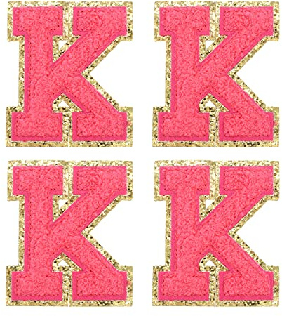 sourcing map 4Stück Aufbügler Buchstaben Patches Rosenrot K Alphabet Dekorativ Reparatur Bestickte Aufnäher Chenille Alphabet Patches zum Aufbügeln für Kleidung Schuhe Hüte Rucksäcke