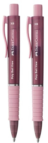 Faber-Castell 205014 - Kugelschreiber Poly Ball View rosa, 2 Stück, mit auswechselbarer XB Mine, dokumentenecht
