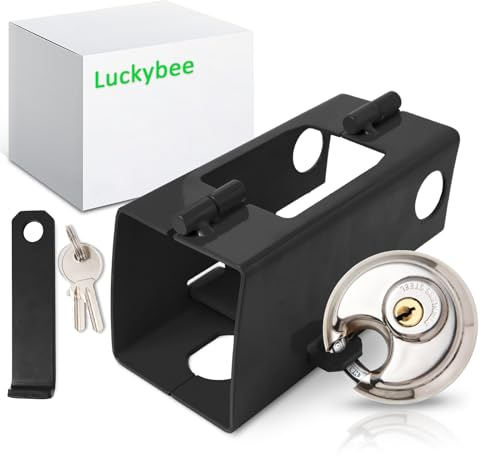 Luckybee Anhängerschloss für PKW & Wohnwagen - Robustes Diebstahlschutzschloss für an/abgekoppelte Anhänger - Easy Montage, inkl. 2 Schlüssel, Schwarz