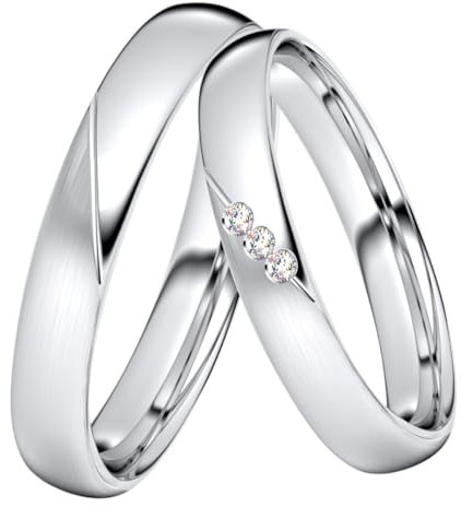 DOOSTI Trauring/Ehering/Partnerring - SWEET Silber 925/- Silber Ring - hochwertiger Silberring - Damen und Herren Variante (Ring mit Stein, 54)