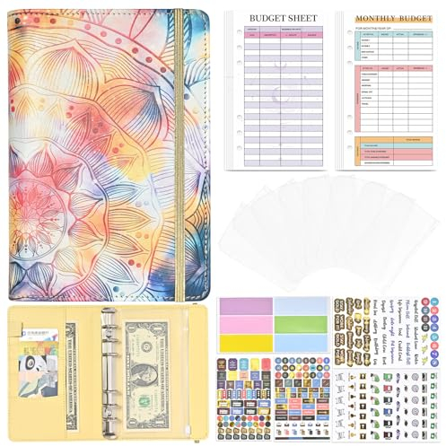 Liemuao Budget Binder A6,Budget Planner,Geld Organizer Beginner, Sparen Mappe,haushaltsbuch mit geldfächer,Leder Ringbuch Geld Organizer,Um Geld Sparen,Money organizer (F)