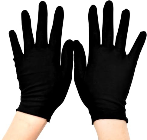 FERCAISH 12 Pairs Black Cotton Gloves Soft Moisturising Gloves Cosmetic Gloves for Coin Jewellery Inspection for Hand Spa Treatment Costume (Size L, Thickening)