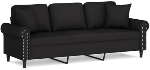 Willood 3-Sitzer-Sofa mit Zierkissen Liegesofa für Wohnzimmer, Polstersofa Sessel Relaxsofa Loungesofa Relaxcouch Schwarz 180 cm Samt