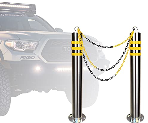 Pollerpfosten, 2 Stück, Parkplatzsperre mit Kette und Spreizbolzen, Edelstahlpoller für Parkplätze, abgesperrte Bereiche, Baustellen, Einfahrtskettensperre (89 x 800 mm) ()