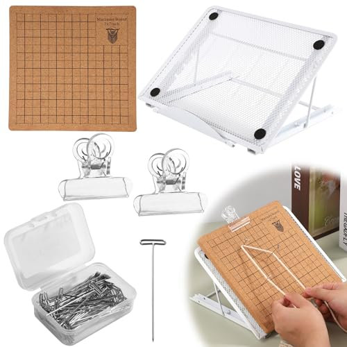 20,5x20,5cm Makramee-Brett und Metall Verstellbarer Halter mit T-Pins-Clips Doppelseitige Gitter Makramee Board Set Armband Flechtwerkzeug